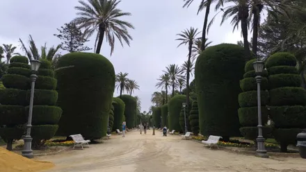 Cielo gris sobre el paseo del Parque Genovés de Cádiz este martes 16 de junio. Foto: José Luis Porquicho Prada.