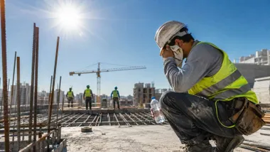 Obrero de la construcción a pleno sol y con calor.