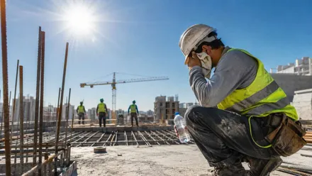 Obrero de la construcción a pleno sol y con calor.