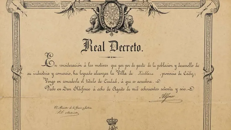Documento, amarilleado por el tiempo, histórico de Chiclana.