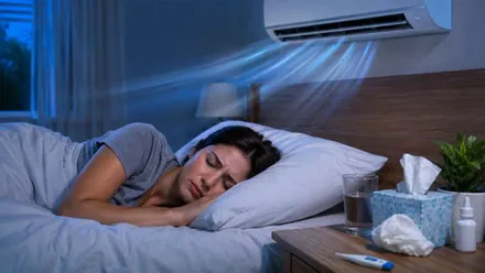 Chica durmiendo bajo el aire acondicionado.
