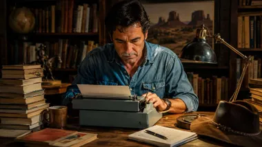 Persona escribiendo a máquina una novela.