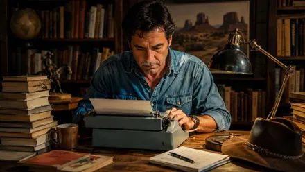 Persona escribiendo a máquina una novela.