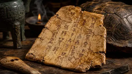Caparazón de tortuga, en su interior la escritura Jiaguwen.