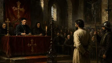 Tribunal inquisitorial juzgando a un hereje.