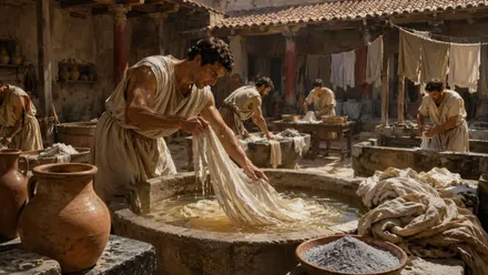 Romano lavando sábanas blancas.