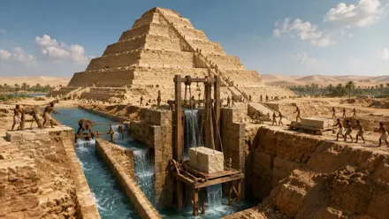 Construcción de una pirámide en Egipto.