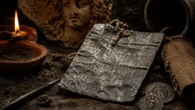 Pieza de metal de inscripciones de tiempos del Imperio Romano.