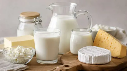 Leche y queso en jarras y envases.