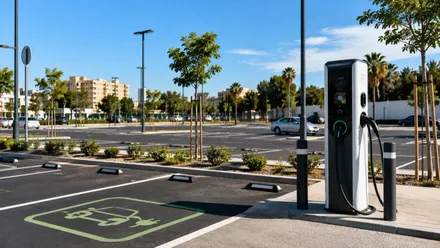 Zona de aparcamiento y recarga eléctrica en San Fernando.