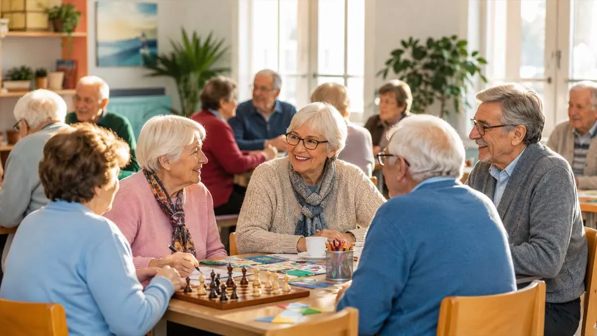 Grupo de mayores sentados en torno a una mesa.
