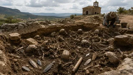 Fosa con restos humanos de la Prehistoria.