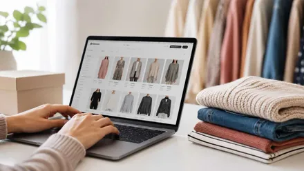 Mujer comprando ropa online.