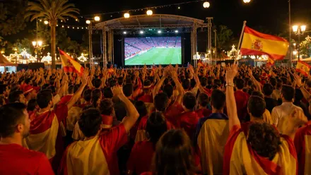 Muchos aficionados ante una pantalla gigante con el Mundial 2026.