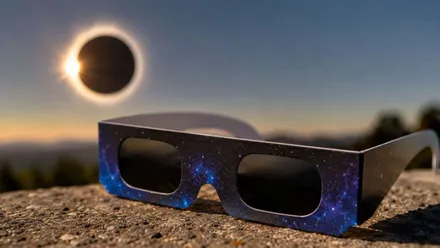 Eclipse de sol y unas gafas rústicas para verlo.