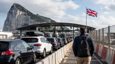 Coches haciendo cola para entrar en Gibraltar antes de caer "La Verja".