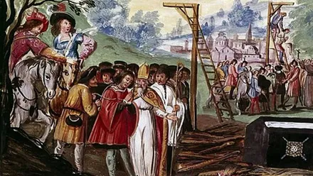 Cuadro de época en el que se muestra la ejecución del mariscal Gilles de Rais.