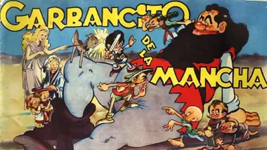 Cartel muy colorido de la película animada "Garbancito de la Mancha".