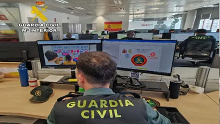 Frente a la pantalla de un ordenador un agente de la Guardia Civil de delitos informáticos.