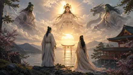 Dos personas miran al cielo en Japón donde hay unos dioses.