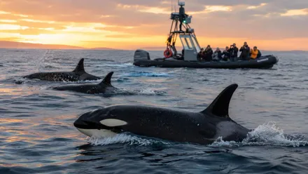 Embarcación vigila el paso de tres orcas en el Estrecho.