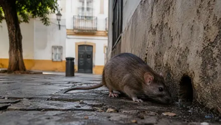 En el agujero de un desagüe una rata.