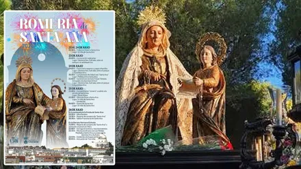 Imagen de Santa Ana, en Chiclana, y el cartel de los actos de la romería.