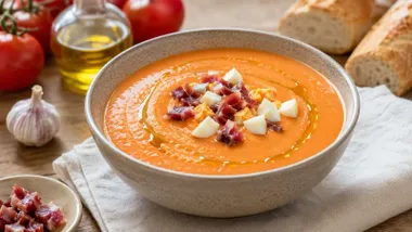 Salmorejo con su guarnición.