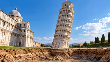 Torre de Pisa inclinada, y corte en el terreno.