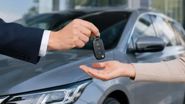 Dos manos, una dando unas llaves de un coche de alquiler a otra.