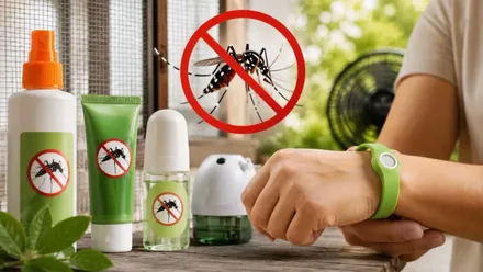 Diferentes tipos de repelente de mosquitos, desde pulsera a pulverizadores.