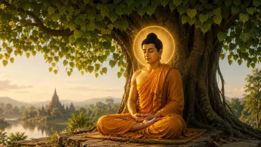 Buda, Siddhārtha Gautama, meditando debajo de un árbol.