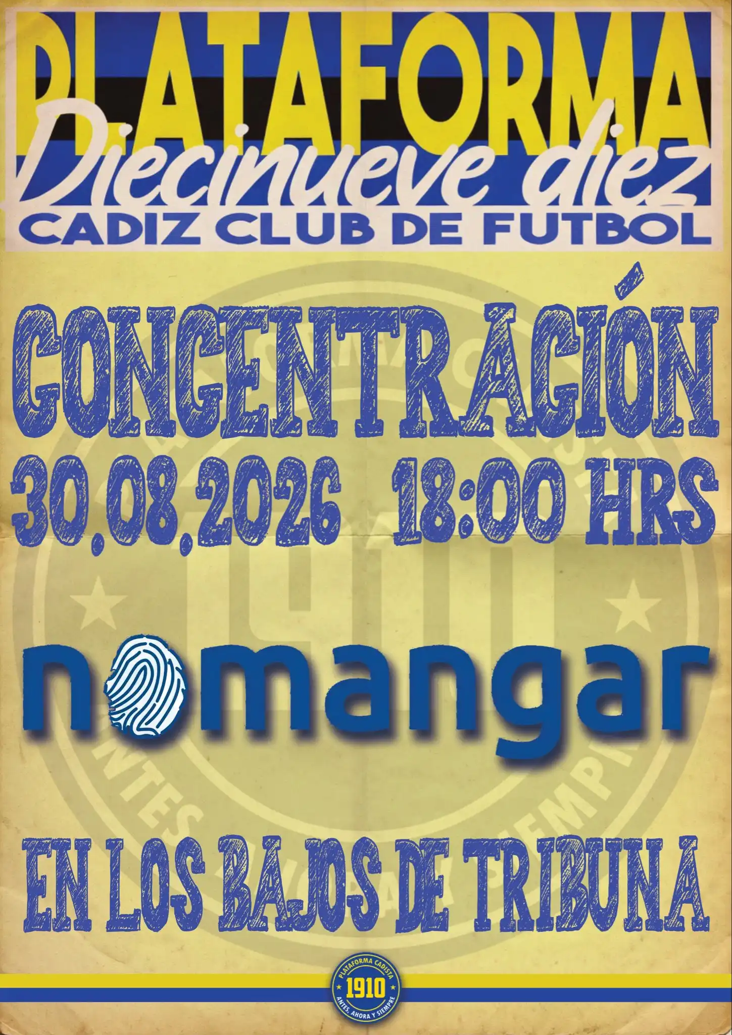 Cartel difundido por Plataforma 1910 para la concentración convocada el domingo 30 de agosto a las 18:00 horas en los bajos de Tribuna.