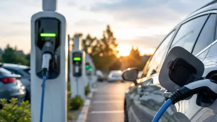 Coche en una estación eléctrica de recarga.