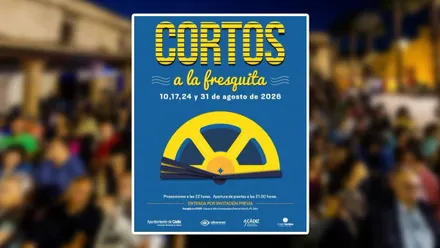 Cartel de "Cortos a la fresquita" en Cádiz.