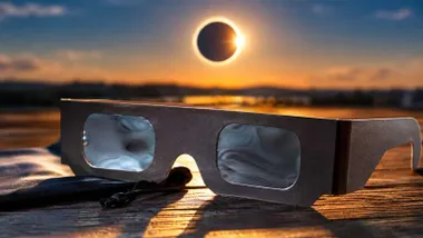 Gafas muy polarizadas de cartón y eclipse solar.