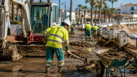 Operarios retirando fango derivado de las tormentas.