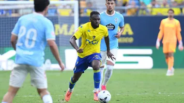 El jugador del Cádiz CF Kouamé en el primer partido de esta temporada, ante el Celta Fortuna. Foto: Cádiz CF.
