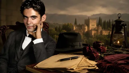 El poeta Federico García Lorca, de fondo su Granada natal.