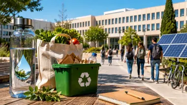 Deferentes objetos en un punto de reciclaje verde.