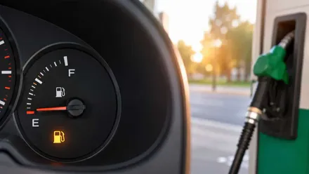 Surtidos de gasolina y parrilla de coche donde aparece el nivel de gasolina.