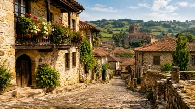 Calle de Santillana del Mar con sus típicas casas.