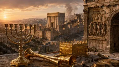 Diferentes tesoros del Templo de Jerusalén como la Menorah o el Arca de la Alianza.