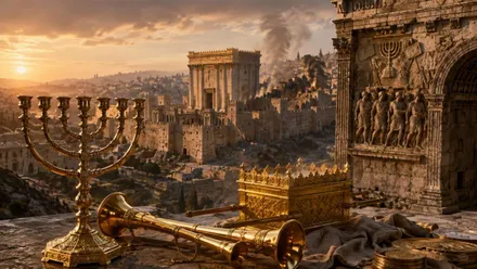 Diferentes tesoros del Templo de Jerusalén como la Menorah o el Arca de la Alianza.