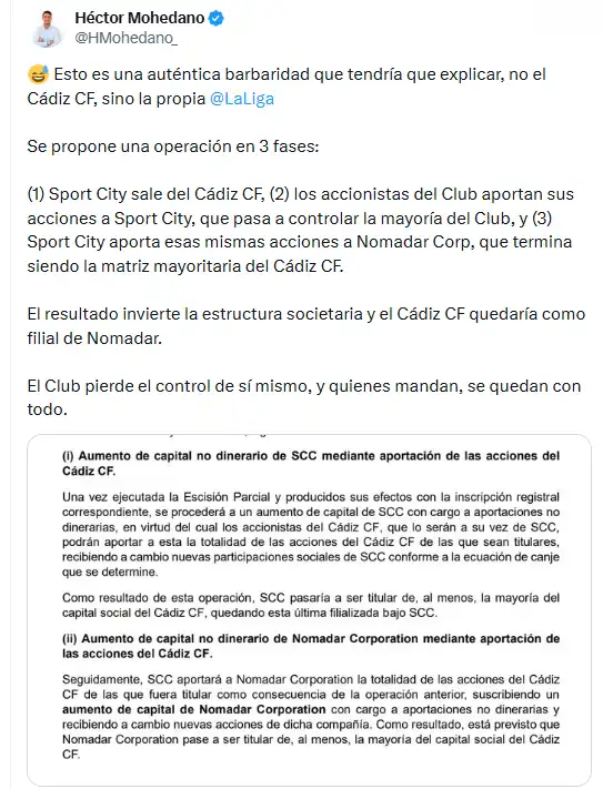 Qué hay detrás de la salida de Sport City: las dudas de la operación y el papel de Nomadar en el Cádiz CF