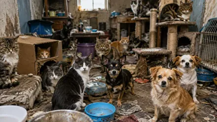 Vivienda con muchos perros y gatos en una situación insalubre.