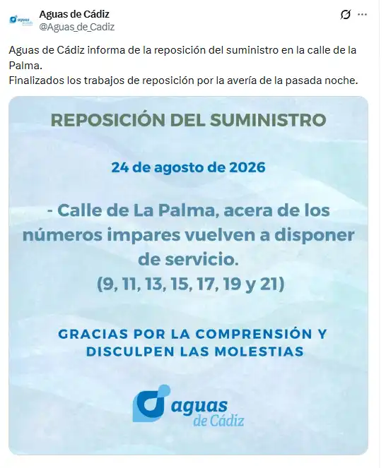 El agua vuelve a salir turbia en el centro de Cádiz por tercera vez en menos de un mes