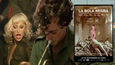 Fotograma de la película "La Bola Negra" y el cartel.