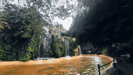 Imagen de la cascada y cueva del Parque Genovés a primera hora de la mañana. Foto: José Luis Porquicho Prada.