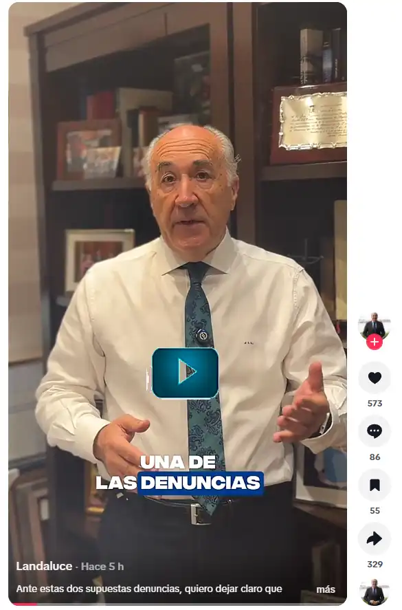 Landaluce se defiende con un vídeo en sus redes: "Quieren mi muerte política"